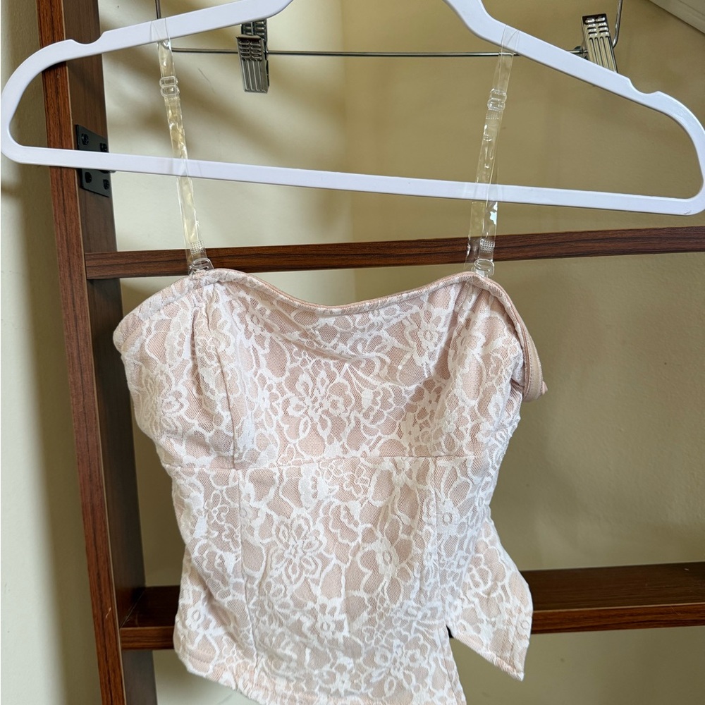 Lace Overlay Cami Top - Blush